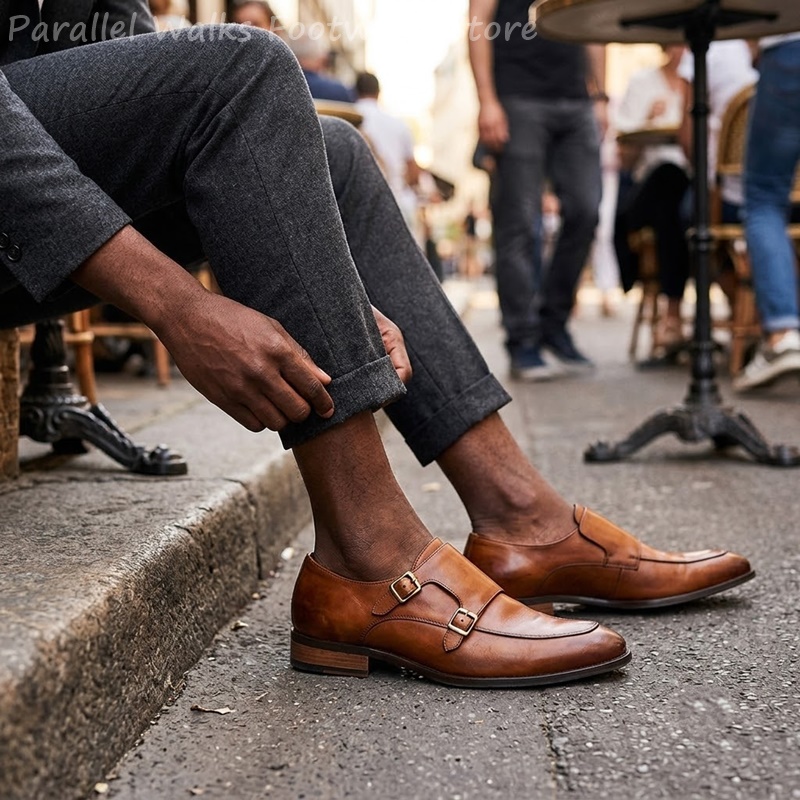 Men Shoes Oxford - Sapatos masculinos com fivela dupla, estilo