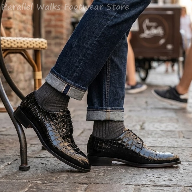 Men Shoes Oxford - Sapatos Oxford de Couro Envernizado Masculinos