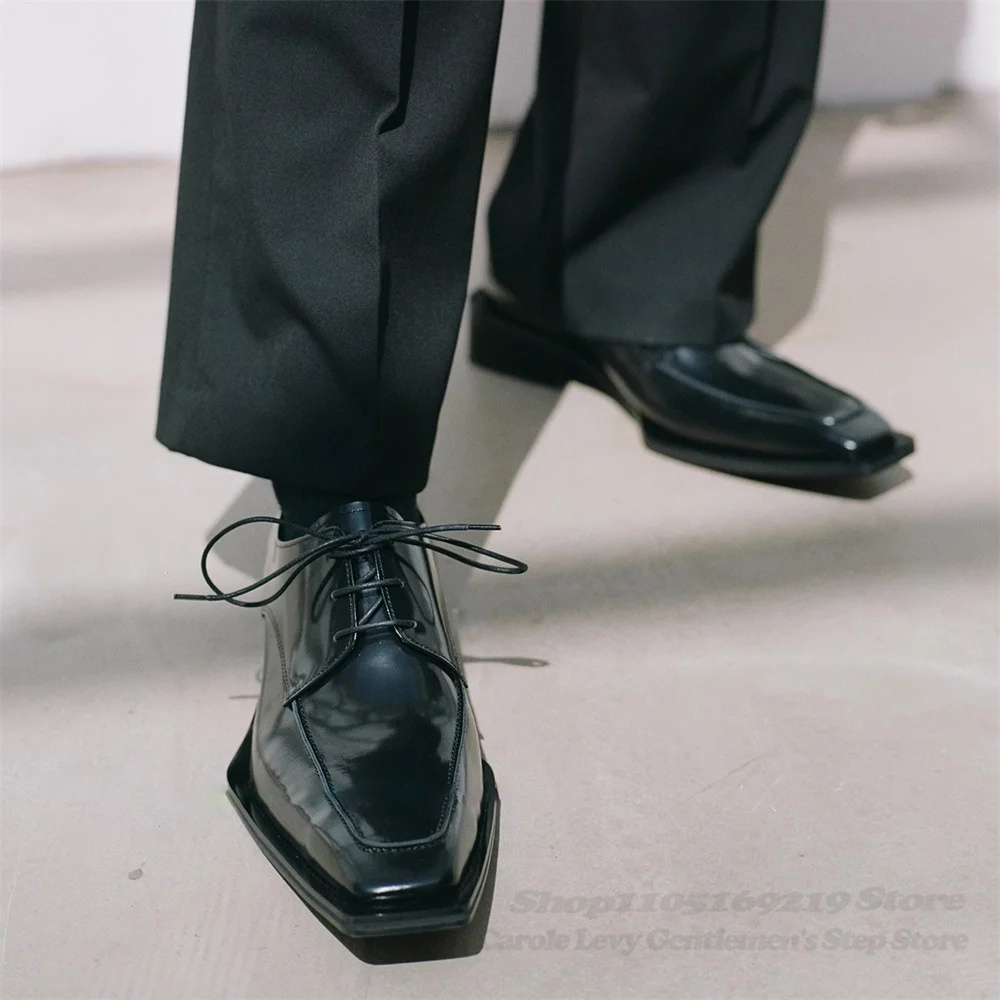 Men Shoes Oxford - Sapatos masculinos de couro envernizado preto,